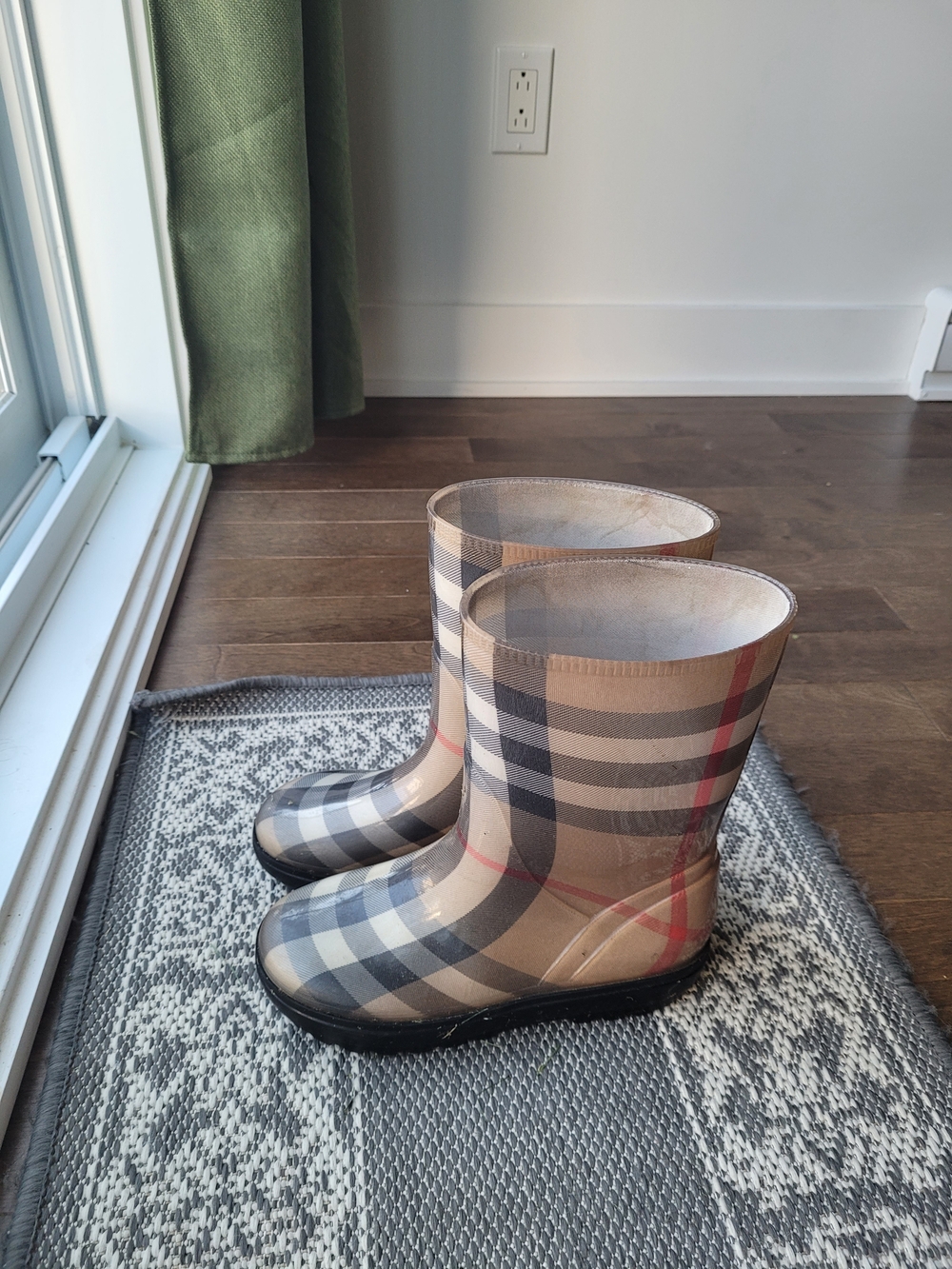 Burberry Beige Plaid Rain Boots with Black Soles